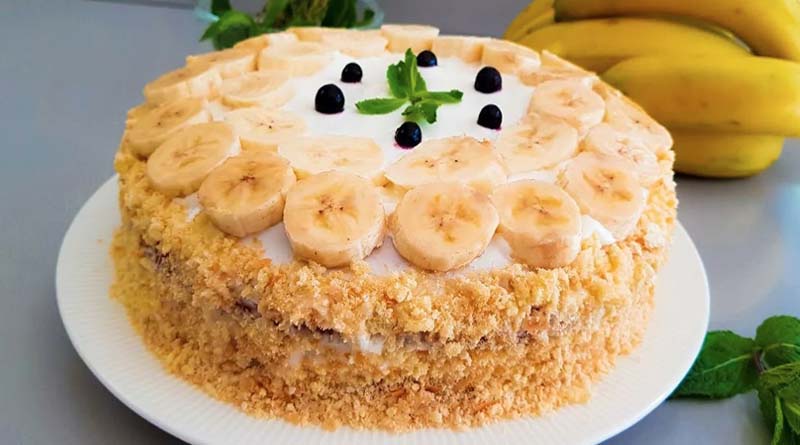Банановый торт с творогом 